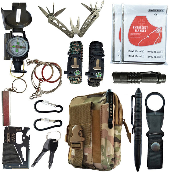 16 in 1 Outdoor survival kit Set Camping Travel Supplies Tactical Multifunction First aid SOS EDC Emergency for Wilderness tools